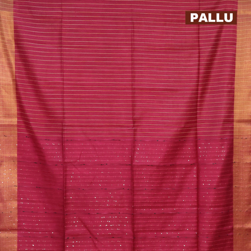Semi tussar saree dark magenta pink with allover thread weaves and sequin work pallu & embroidery work blouse