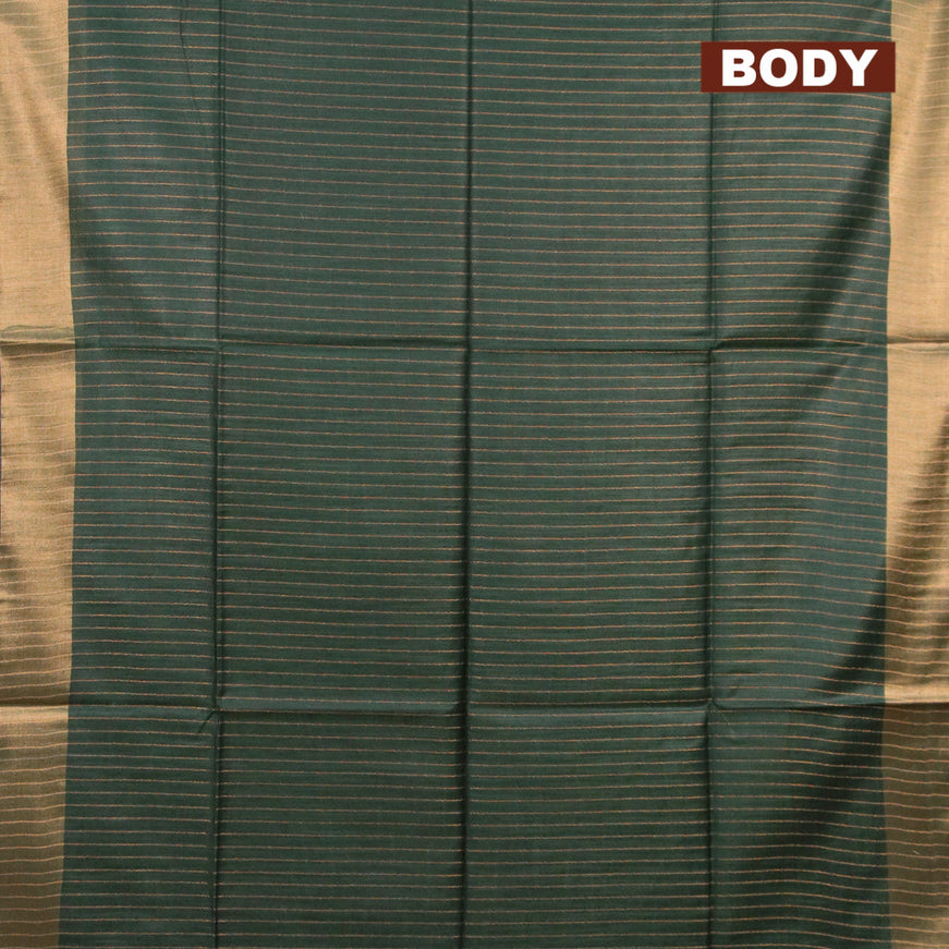 Semi tussar saree bottle green with allover thread & zari stripe pattern and sequin work pallu & embroidery work blouse