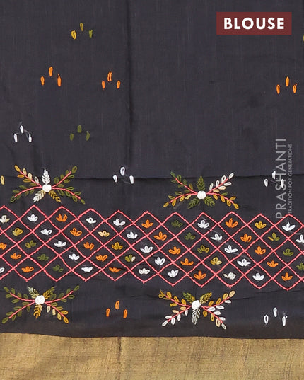 Semi tussar saree black with allover thread weaves and sequin work pallu & embroidery work blouse