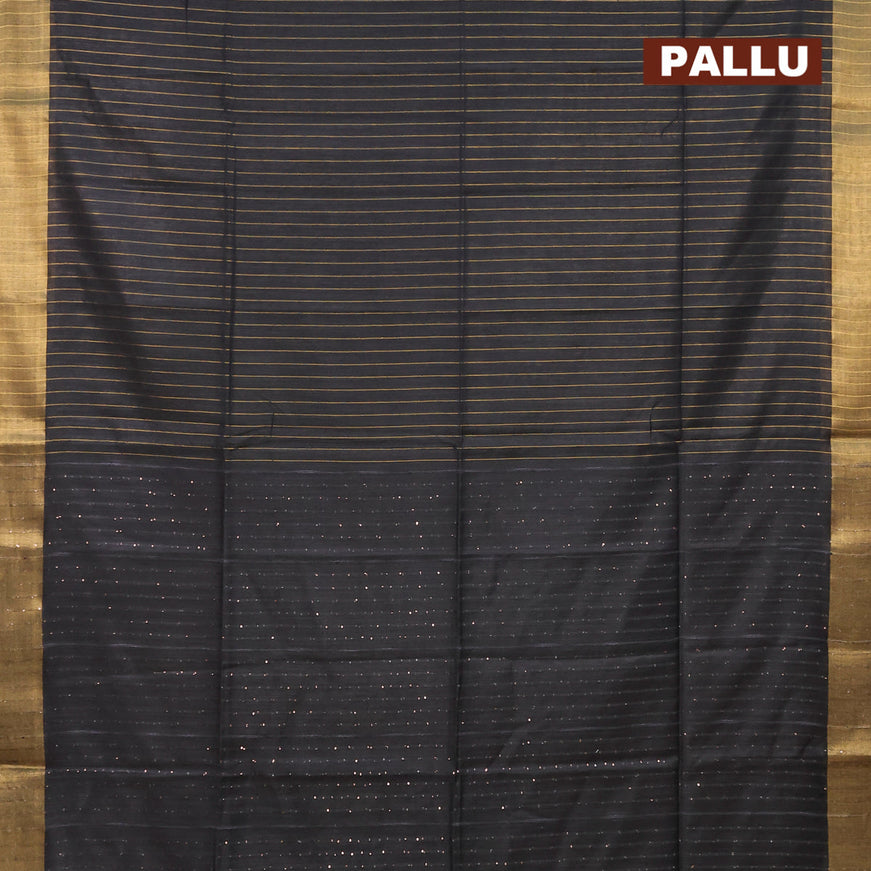 Semi tussar saree black with allover zari weaves and sequin work pallu & embroidery work blouse