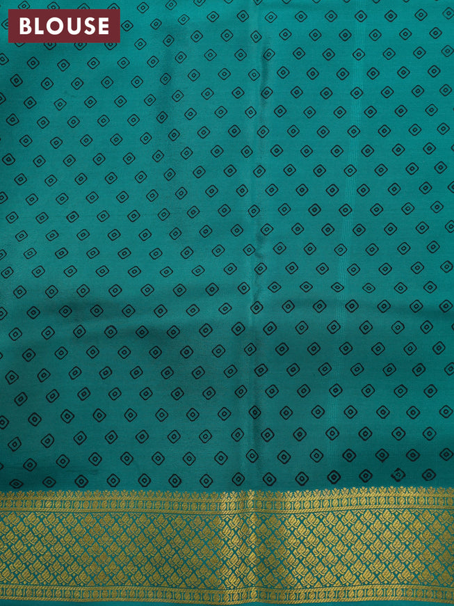 Printed crepe silk saree maroon and teal green with allover floral prints and zari woven border