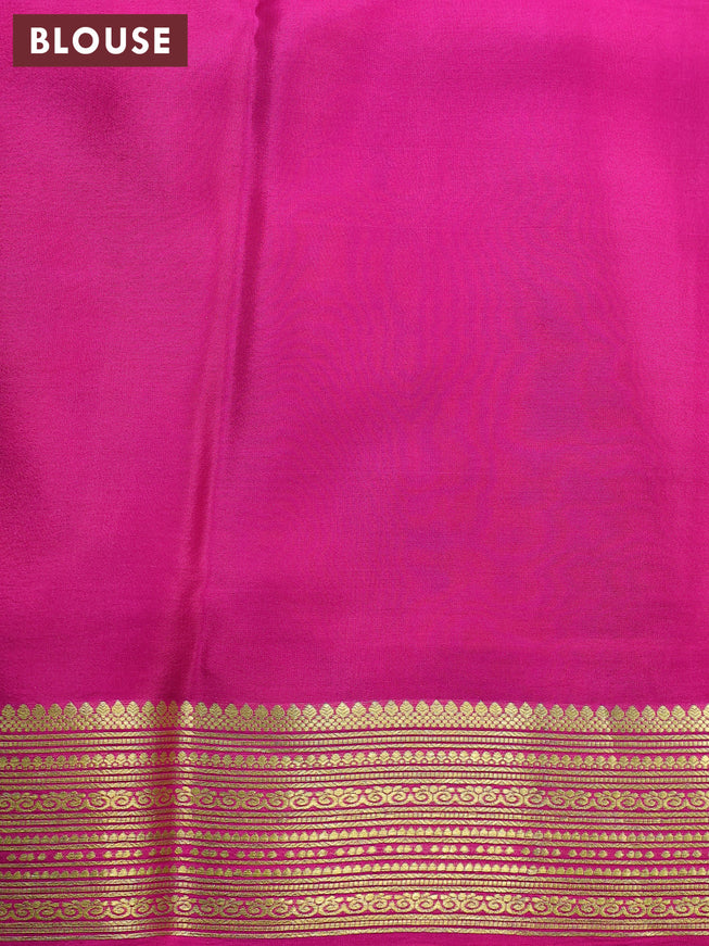 Printed crepe silk saree lime yellow and pink with allover kalamkari prints and zari woven border