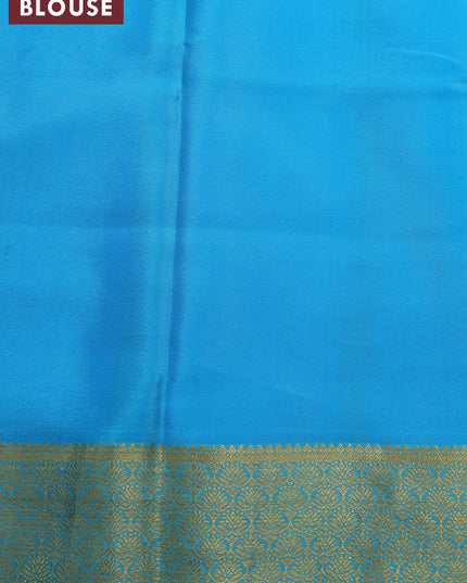 Printed crepe silk saree pink and blue with allover kalamkari prints and zari woven border