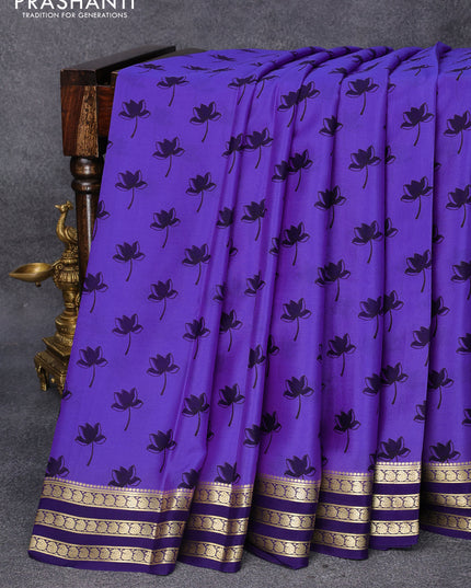 Printed crepe silk saree blue shade and dark blue with allover floral butta prints and zari woven border