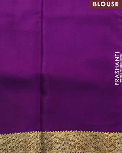Printed crepe silk saree cream and violet with allover pichwai prints and zari woven border
