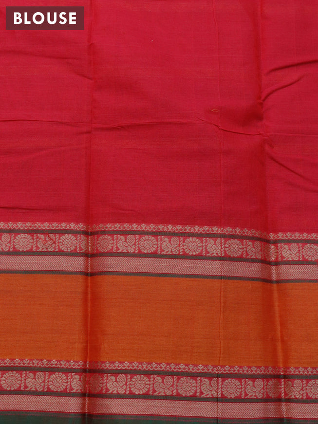 Kanchi cotton saree pink and dual shade of orange with allover thread stripe weaves and rettapet thread woven border