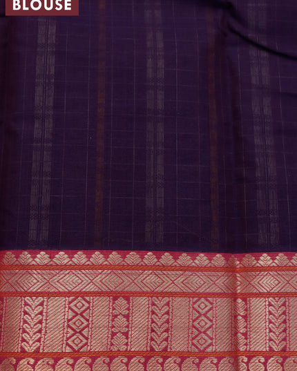 Kanchi cotton saree wine shade and pink with allover thread checks & buttas and zari woven bordee