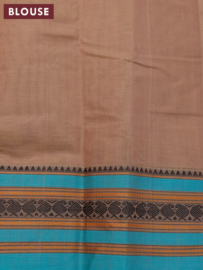Kanchi cotton saree beige and teal blue with thread woven buttas and thread woven simple border