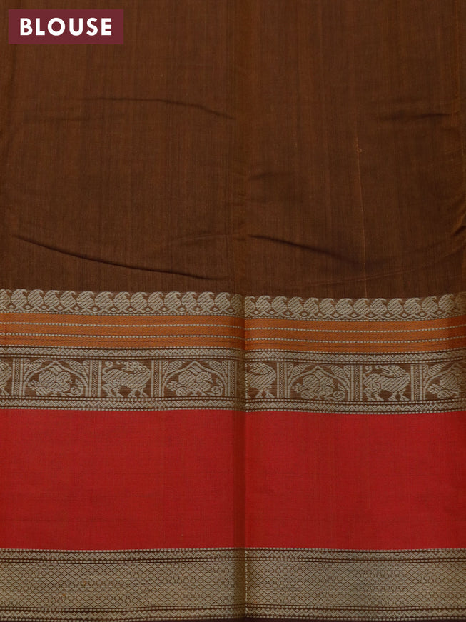 Kanchi cotton saree honey shade and red with allover thread checks & 1000 buttas and rettapet thread woven border