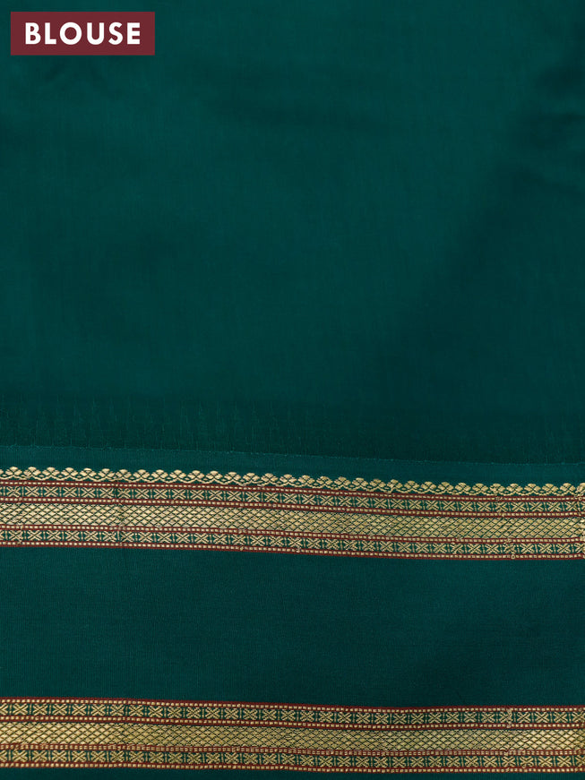 Pure kanjivaram silk saree pastel marron and green with allover pen kalamkari prints and temple design rettapet zari woven border