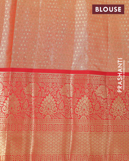 Tissue semi kanjivaram silk saree gold peacock green with allover thread & zari woven floral brocade weaves and long floral zari woven border