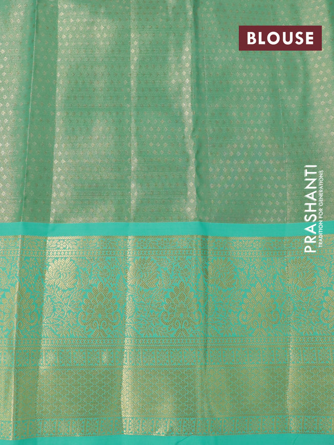 Tissue semi kanjivaram silk saree cream pink and teal green with allover thread & zari woven floral brocade weaves and long floral zari woven border
