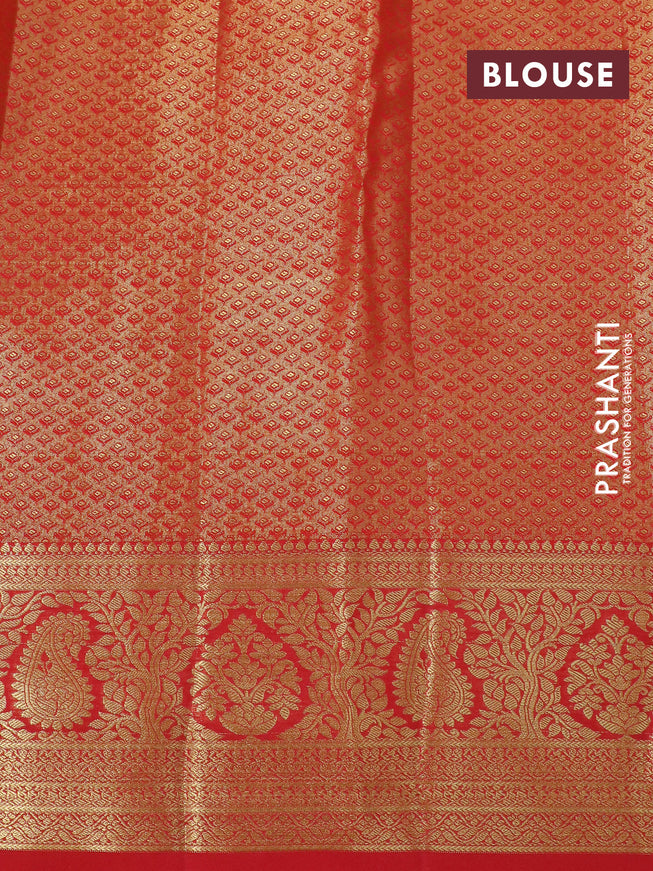 Tissue semi kanjivaram silk saree pastel green and red with allover thread & zari weaves anf zari woven border
