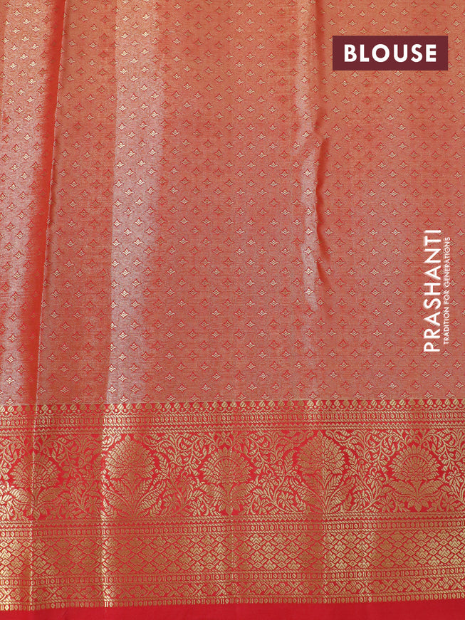 Tissue semi kanjivaram silk saree gold magenta pink and red with allover thread & zari woven paisley weaves and rich zari woven border