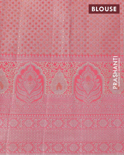Tissue semi kanjivaram silk saree beige teal green and peach pink with allover thread & zari woven floral weaves and rich zari woven border