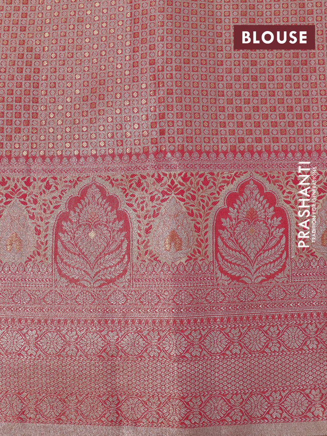 Tissue semi kanjivaram silk saree beige teal green and pink shade with allover thread & zari woven floral weaves and long rich zari woven border