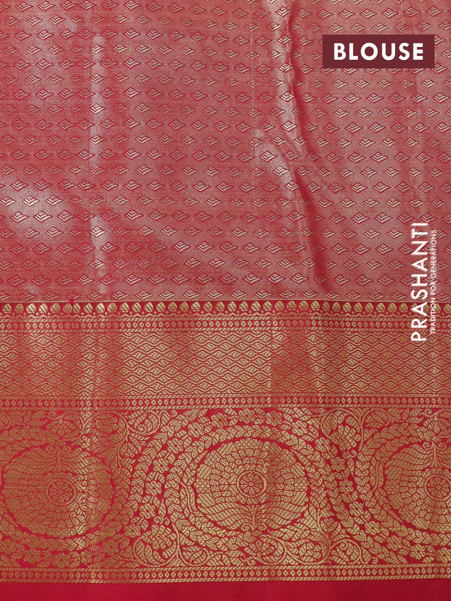 Tissue semi kanjivaram silk saree gold green and pink with allover thread & zari woven floral weaves and rich zari woven border