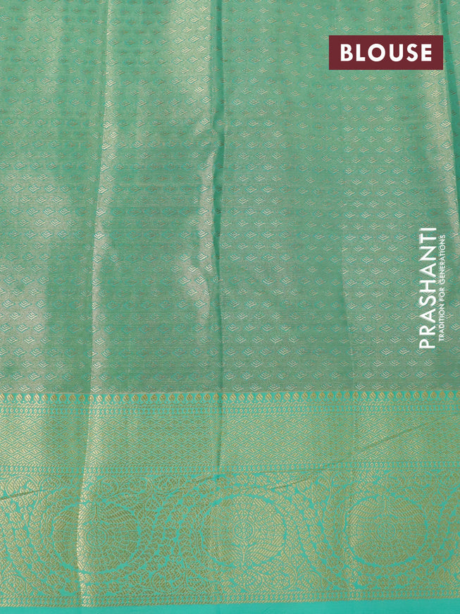 Tissue semi kanjivaram silk saree cream and teal green shade with allover thread & zari woven floral weaves and rich zari woven border