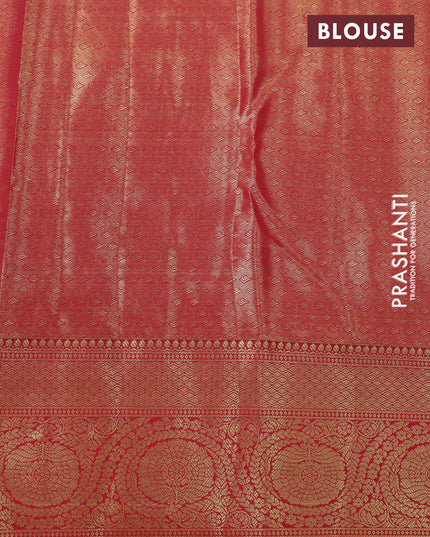 Tissue semi kanjivaram silk saree gold and pink with allover thread & zari woven floral weaves and rich zari woven border