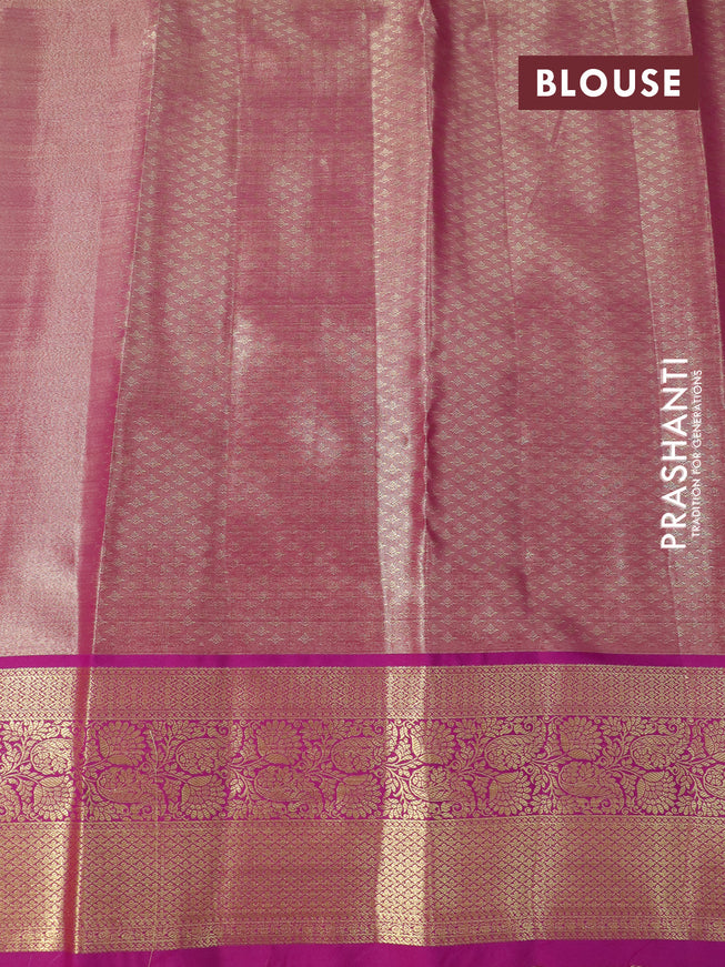 Tissue semi kanjivaram silk saree gold and purple with allover thread & zari woven floral weaves and zari woven border