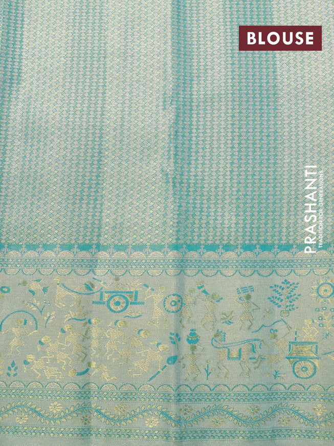 Tissue semi kanjivaram silk saree light green and teal green with allover thread & zari weaves and woven border