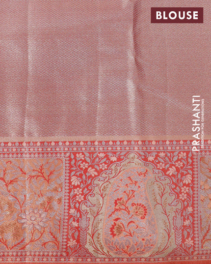 Tissue semi kanjivaram silk saree cream and orange with allover thread & zari weaves and woven border