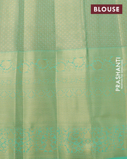 Tissue semi kanjivaram silk saree beige and teal green with allover thread & zari woven brocade weaves and long zari woven border