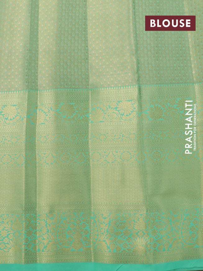 Tissue semi kanjivaram silk saree beige and teal green with allover thread & zari woven brocade weaves and long zari woven border