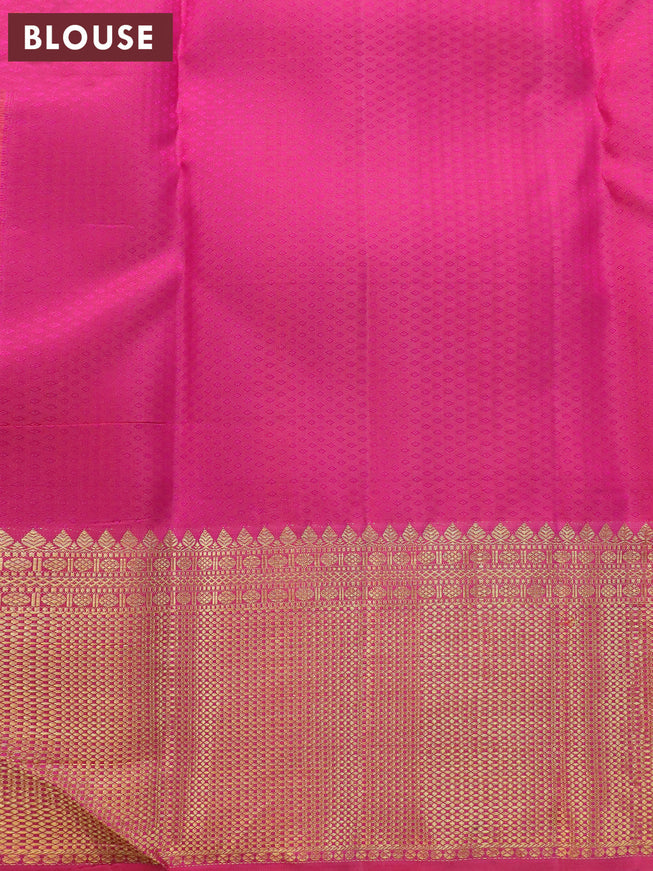 Pure kanjivaram silk saree gold and pink with allover zari woven brocade weaves and zari woven border