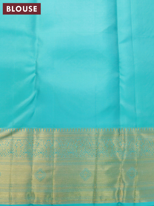 Pure kanjivaram silk saree teal blue with allover zari woven brocade weaves and zari woven border