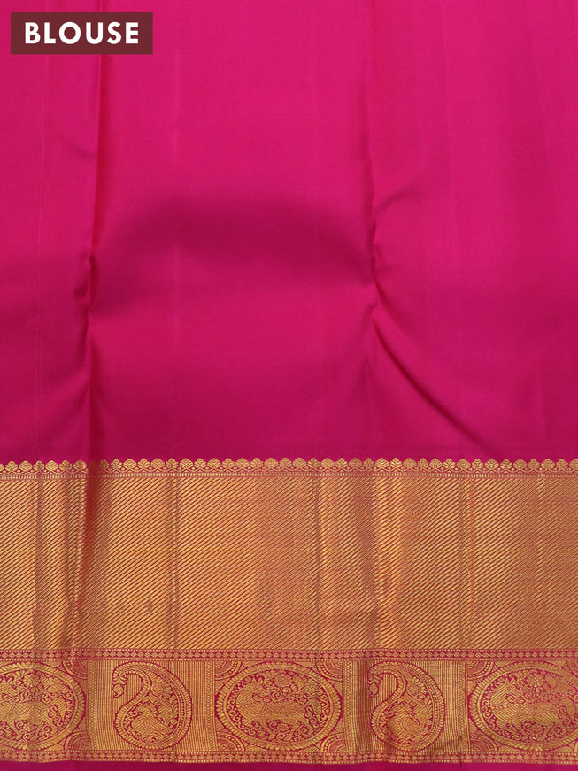 Pure kanjivaram silk saree light green and pink with allover zari woven butta weaves and long zari woven border