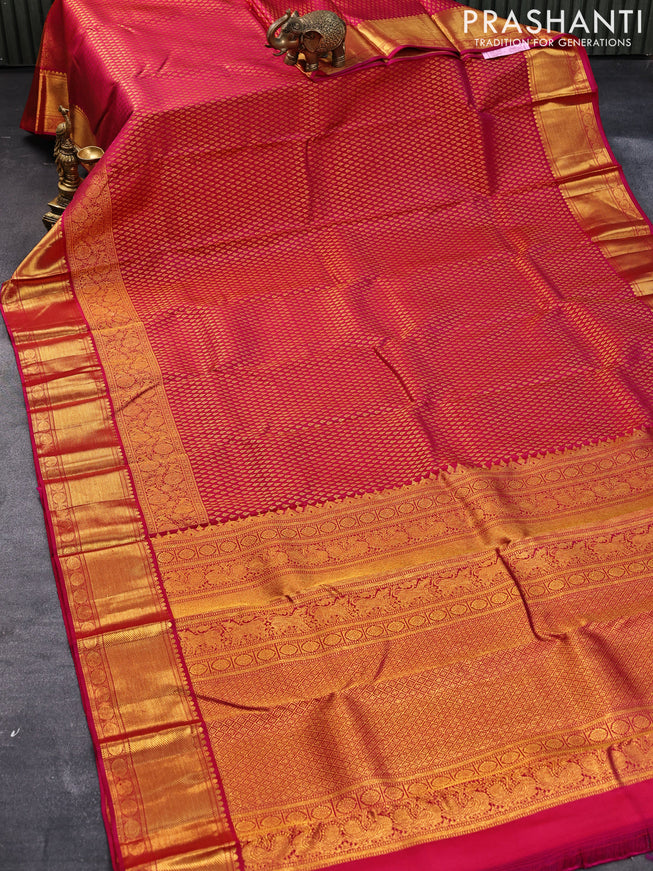 Pure kanjivaram silk saree pink with allover zari woven butta weaves and long zari woven border