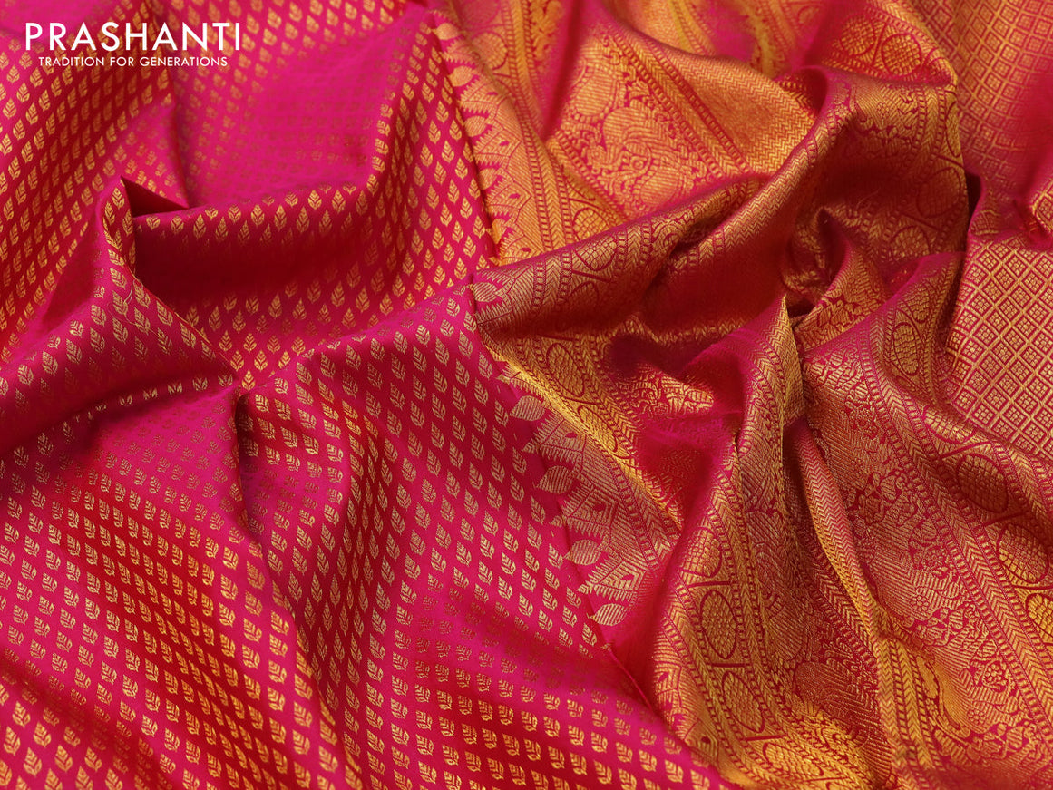 Pure kanjivaram silk saree pink with allover zari woven butta weaves and long zari woven border