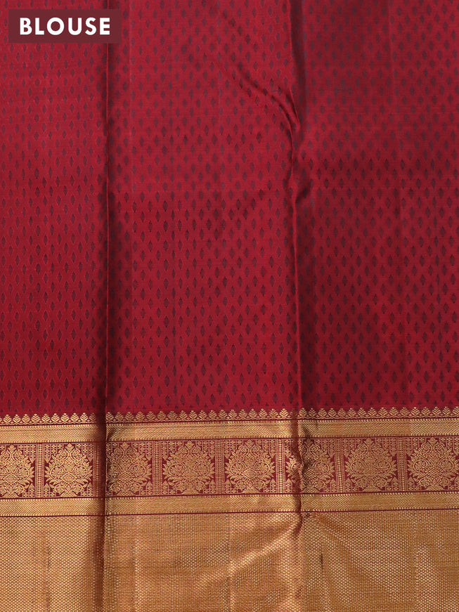 Pure kanjivaram silk saree blue and maroon with allover zari woven broacde weaves and long zari woven border