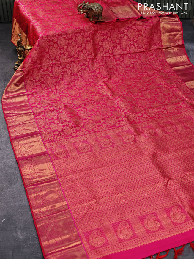 Pure kanjivaram silk saree dual shade of pink with allover zari woven broacde weaves and zari woven border