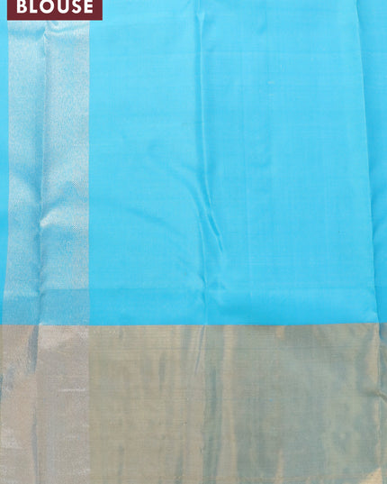 Pure kanjivaram silk saree lavender and light blue with allover silver zari woven butta weaves and rich silver zari woven border