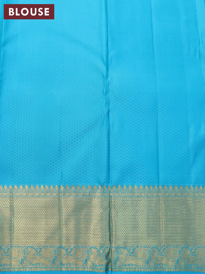 Pure kanjivaram silk saree light green and cs blue with allover thread & zari woven brocade weaves and zari woven annam border