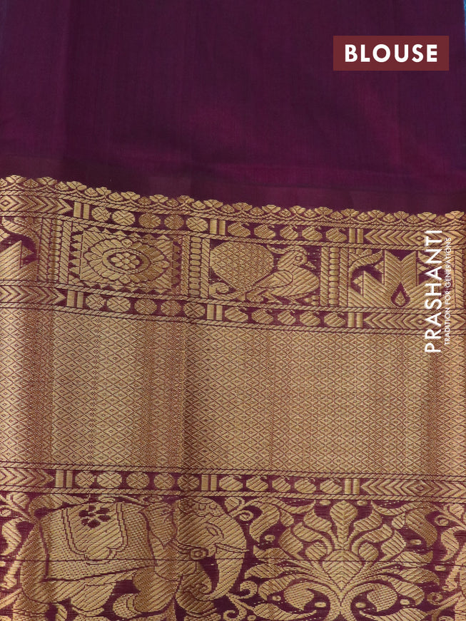 Kuppadam silk cotton saree light blue and wine shade with allover self emboss and long zari woven border
