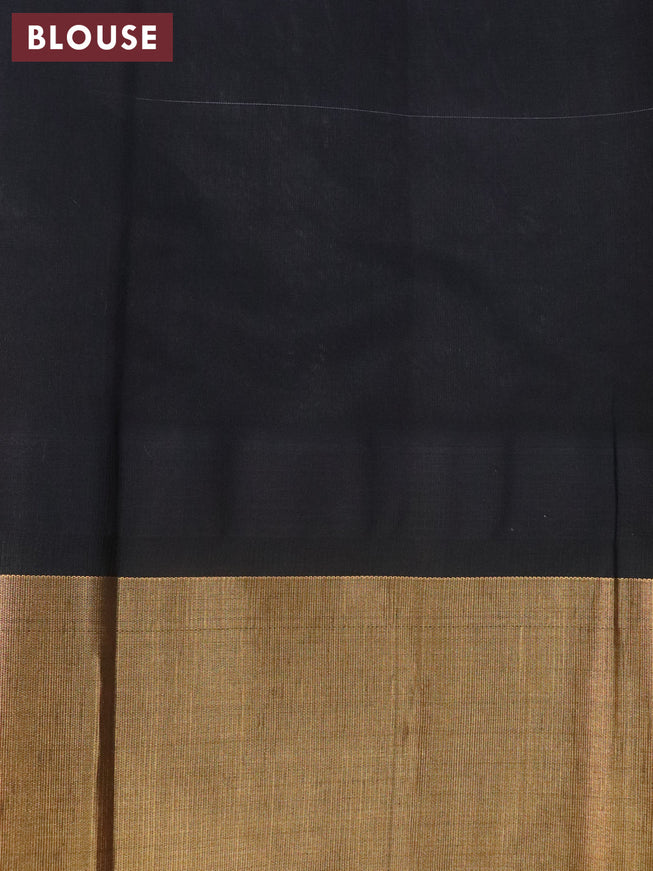 Kuppadam silk cotton saree grey and black with plain body and temple design zari woven border