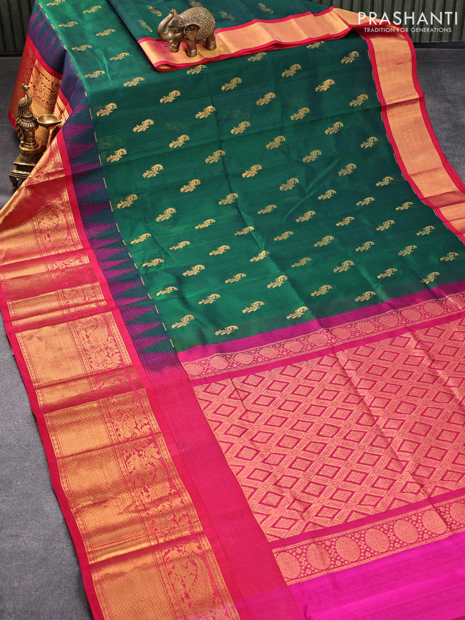 Kuppadam silk cotton saree green and pink with zari woven buttas and long zari woven border