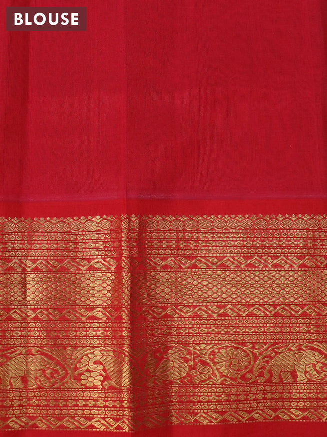 Kuppadam silk cotton saree green and red with rudhraksha zari woven buttas and long zari woven border