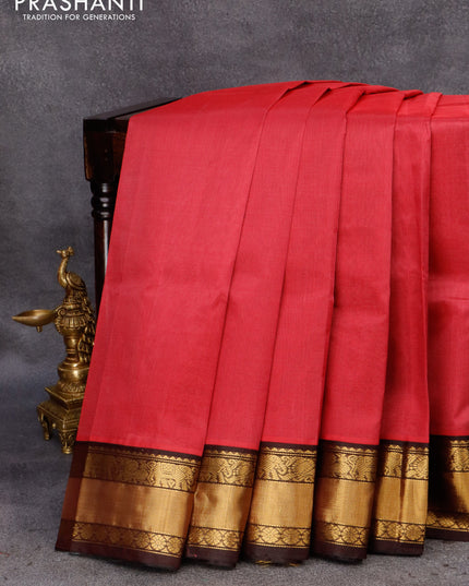 Kuppadam silk cotton saree maroon shade and brown with plain body and zari woven border