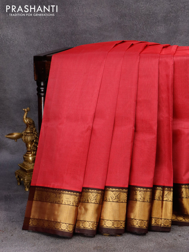 Kuppadam silk cotton saree maroon shade and brown with plain body and zari woven border
