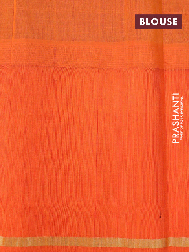 Kuppadam silk cotton saree blue and orange with allover small zari checked pattern and temple design zari woven butta border