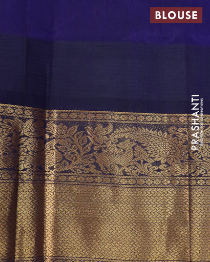 Kuppadam silk cotton saree peach shade and dark blue with peacock zari woven buttas and long zari woven border