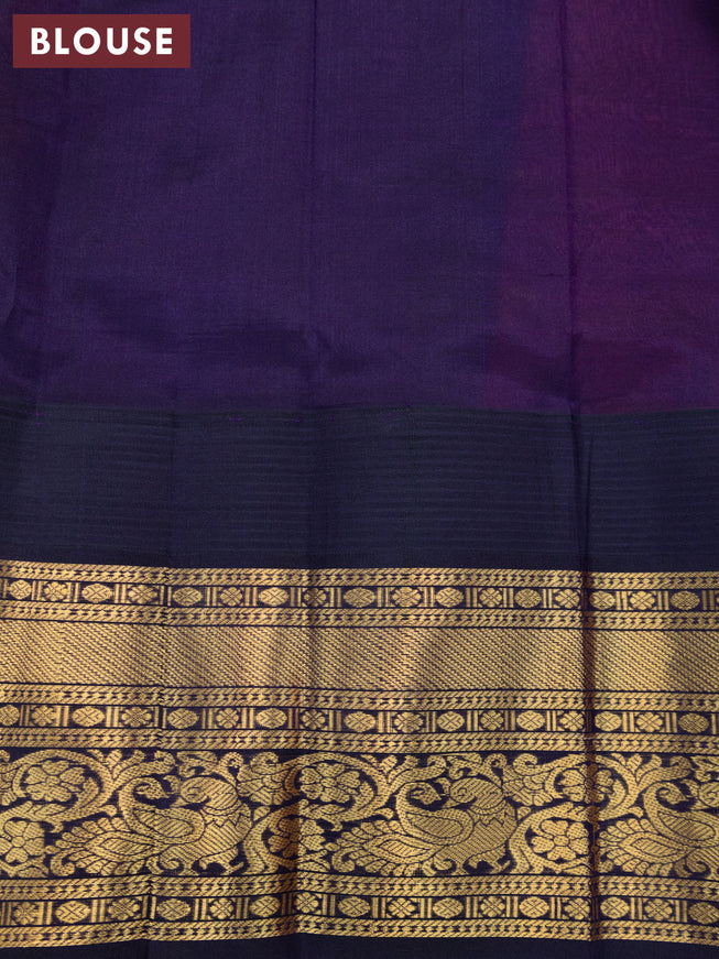 Kuppadam silk cotton saree dark pink and deep violet with allover zari woven buttas and temple design long zari woven annam border