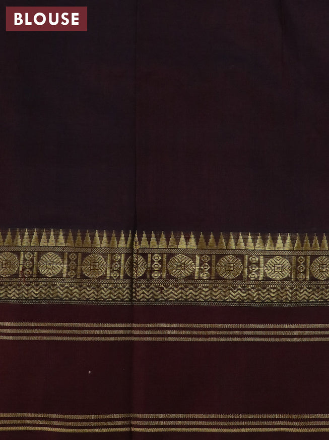 Kuppadam silk cotton saree cs blue and brown with allover zari checked pattern and temple design rettapet zari woven border