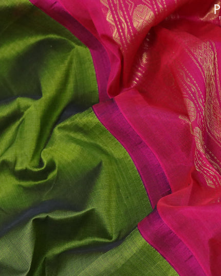 Silk cotton saree light green and pink with plain body and zari woven korvai border
