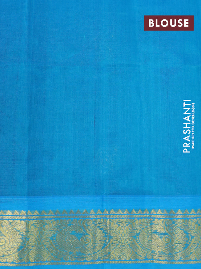Silk cotton saree black and cs blue with annam zari woven buttas and zari woven korvai border