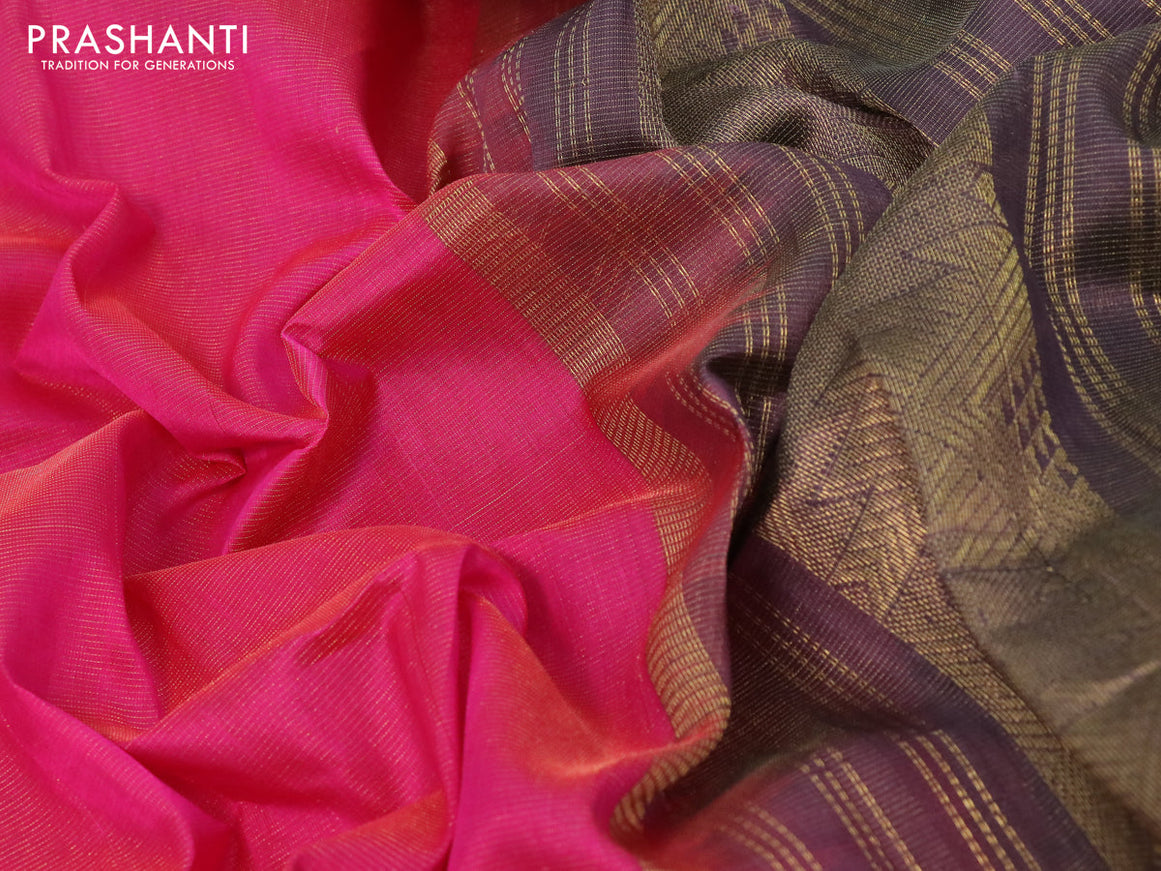Silk cotton saree dark pink and wine shade with allover vairosi pattern and temple zari woven korvai border